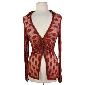 Free People Flower Shirtee Red and Orange Empress Rock Sheer Floral Top Small